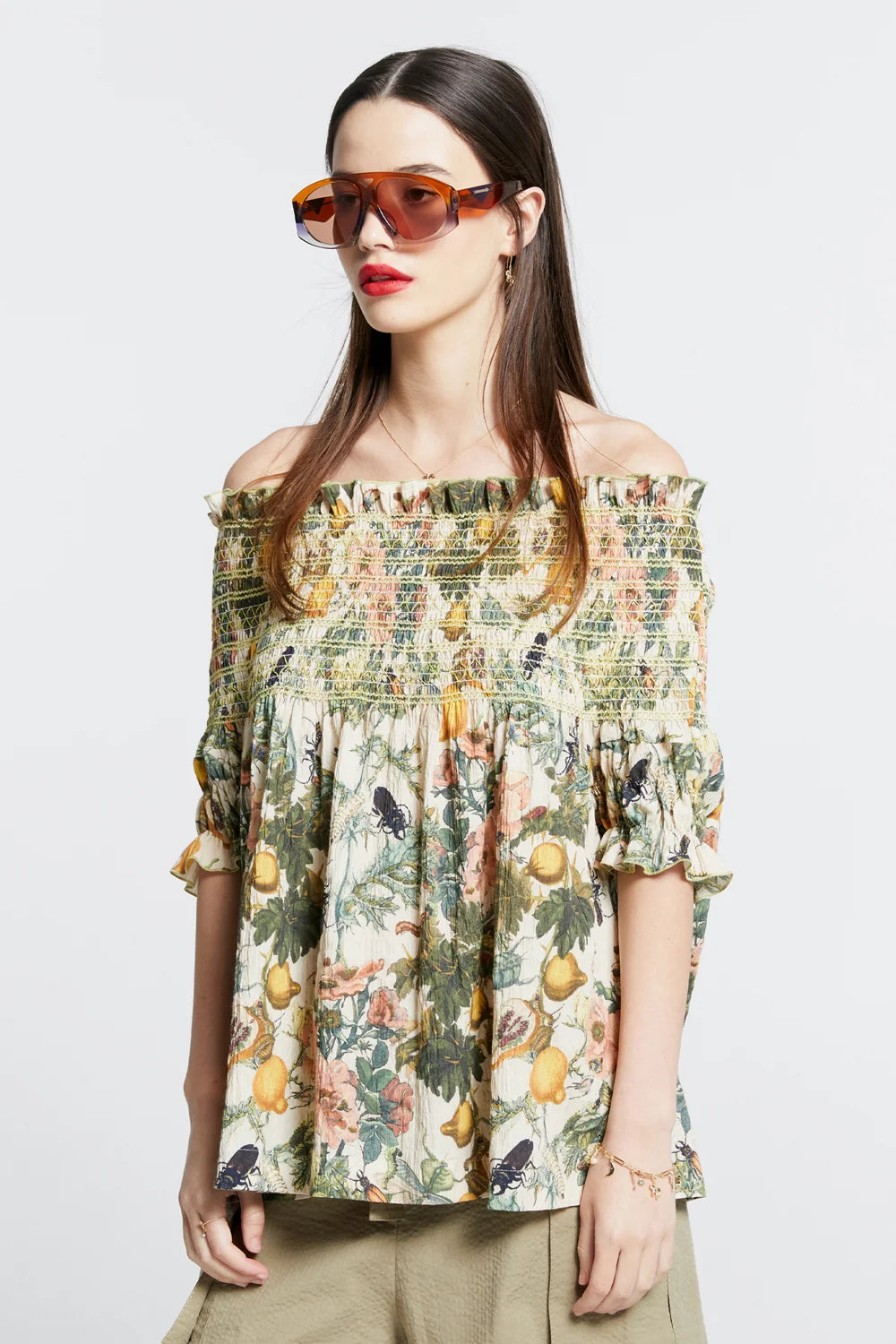 KAREN WALKER GAIA SMOCKED BLOUSE