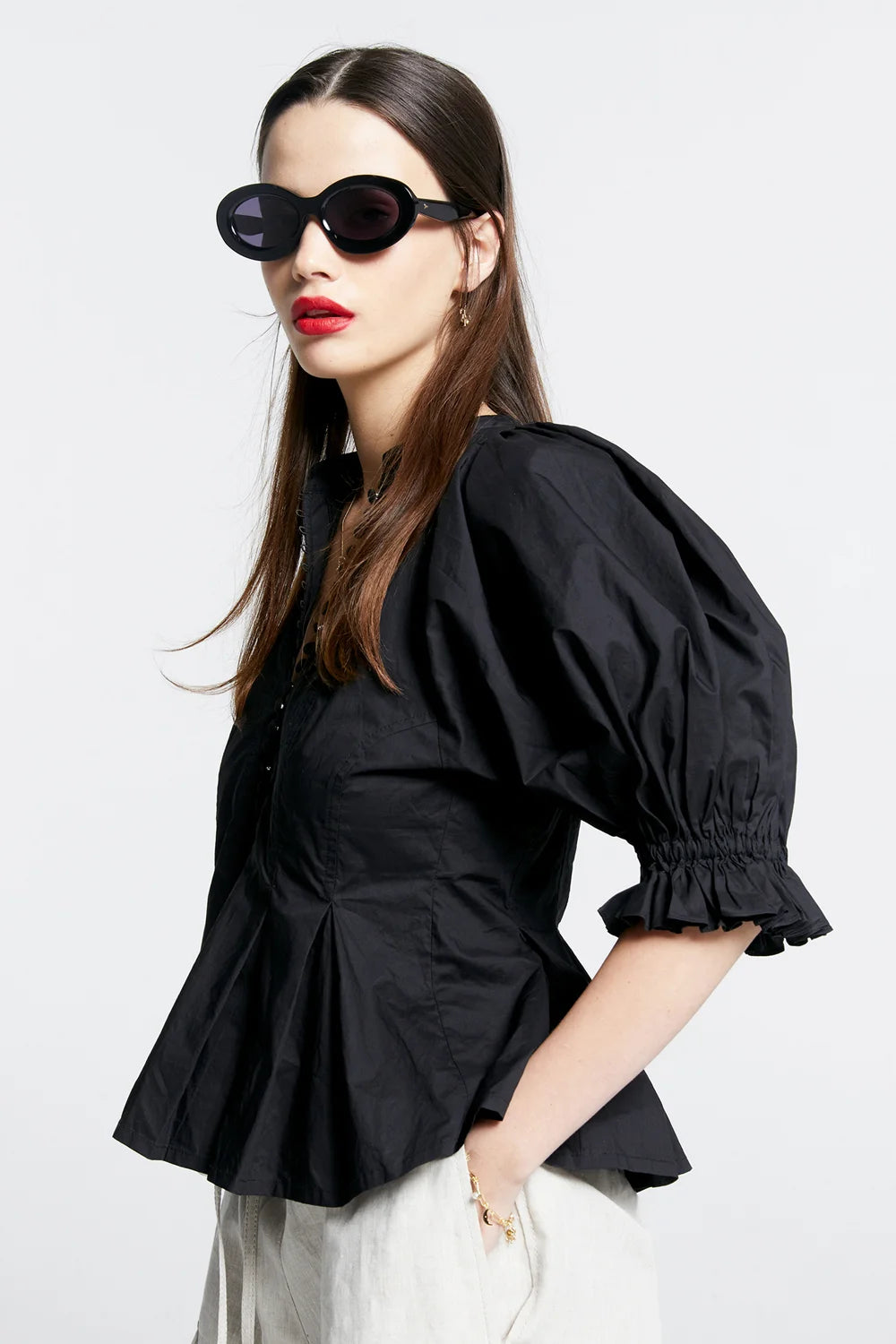 KAREN WALKER MELODY ORGANIC COTTON TOP-BLACK