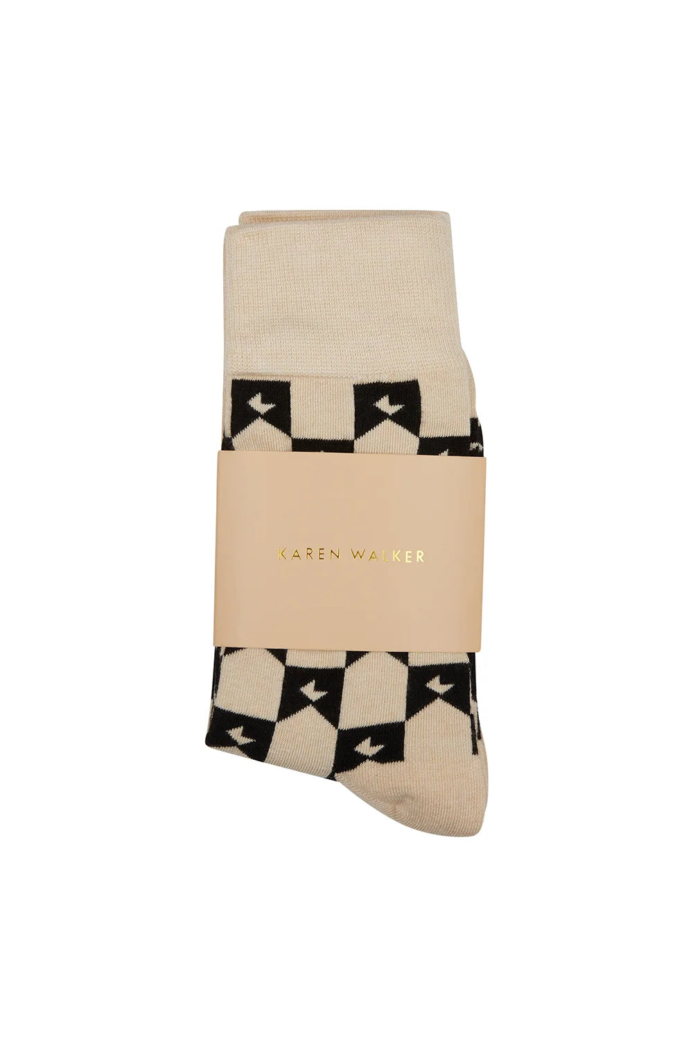 KAREN WALKER MONOGRAM SOCK-SAND BLACK/BROWN