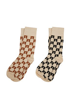 KAREN WALKER MONOGRAM SOCK-SAND BLACK/BROWN