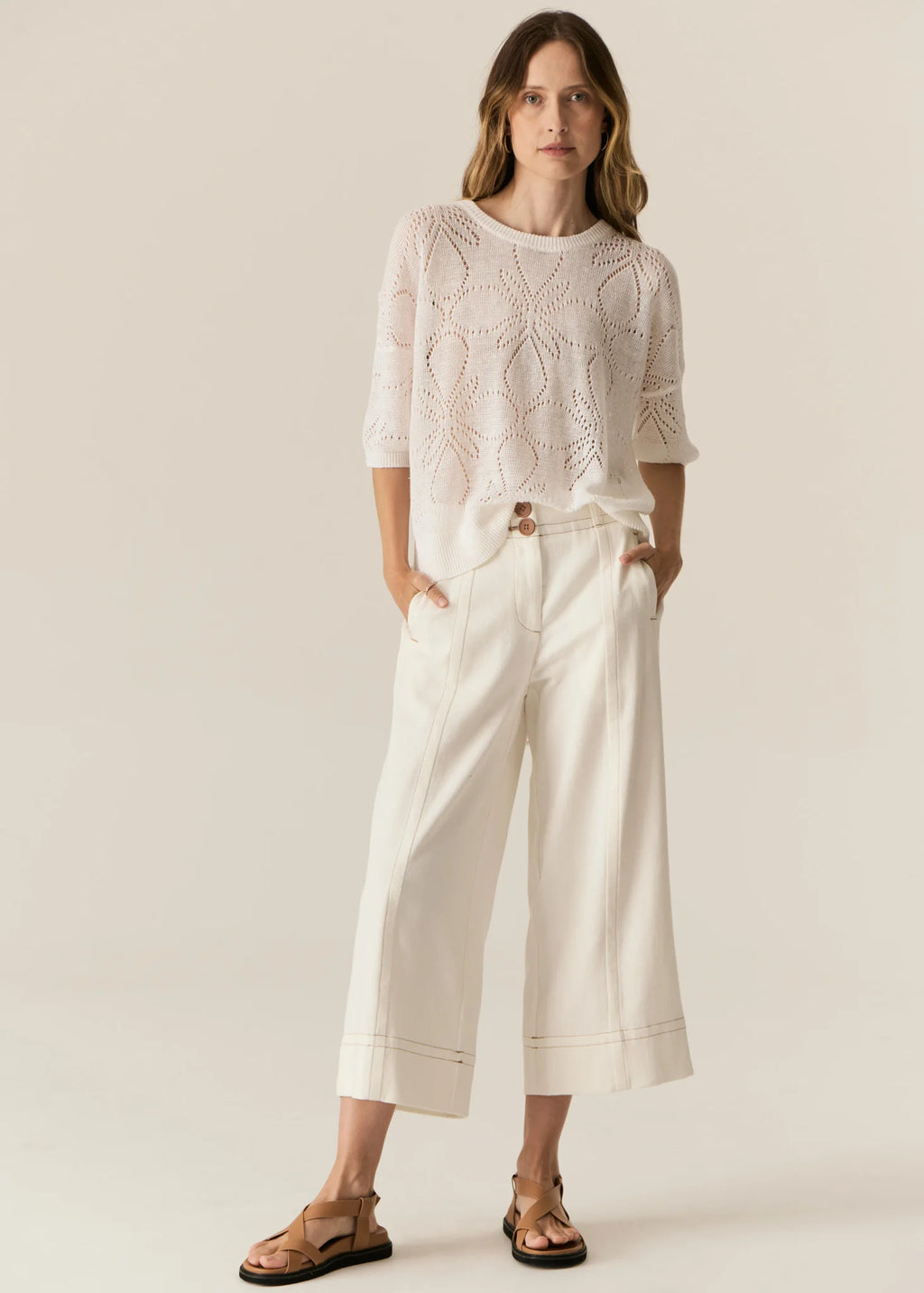 POL CARSEN CROP PANT-ECRU
