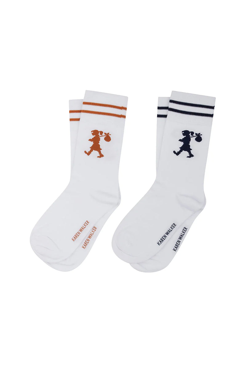 KAREN WALKER RUNAWAY GIRL SOCKS-WHITE/NAVY