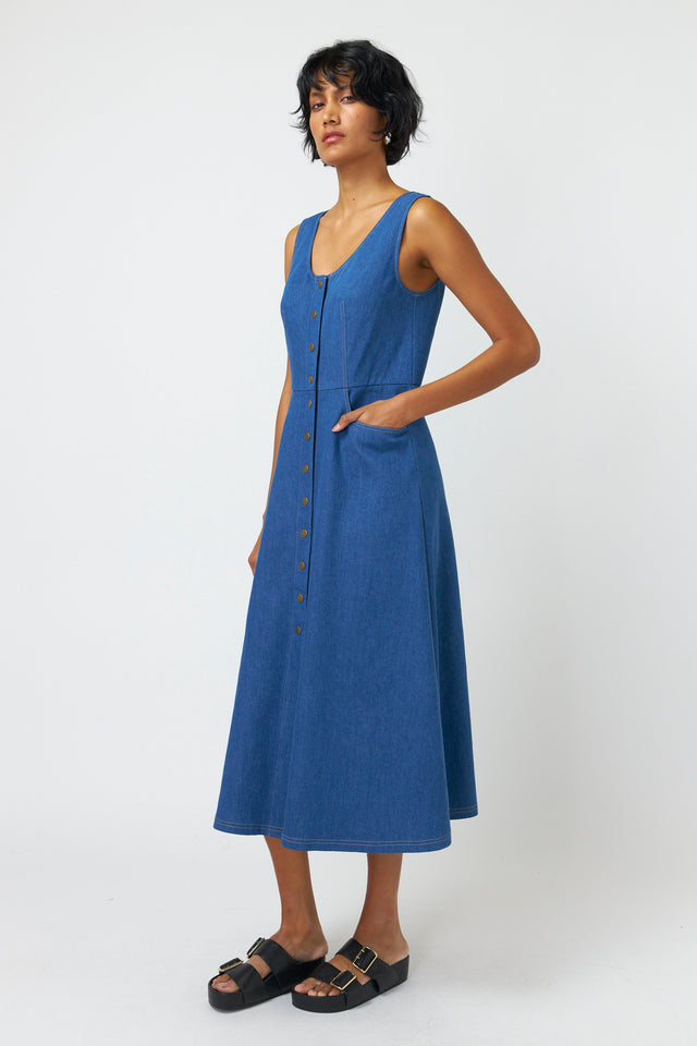 SYLVESTER DENIM DRESS-MID BLUE