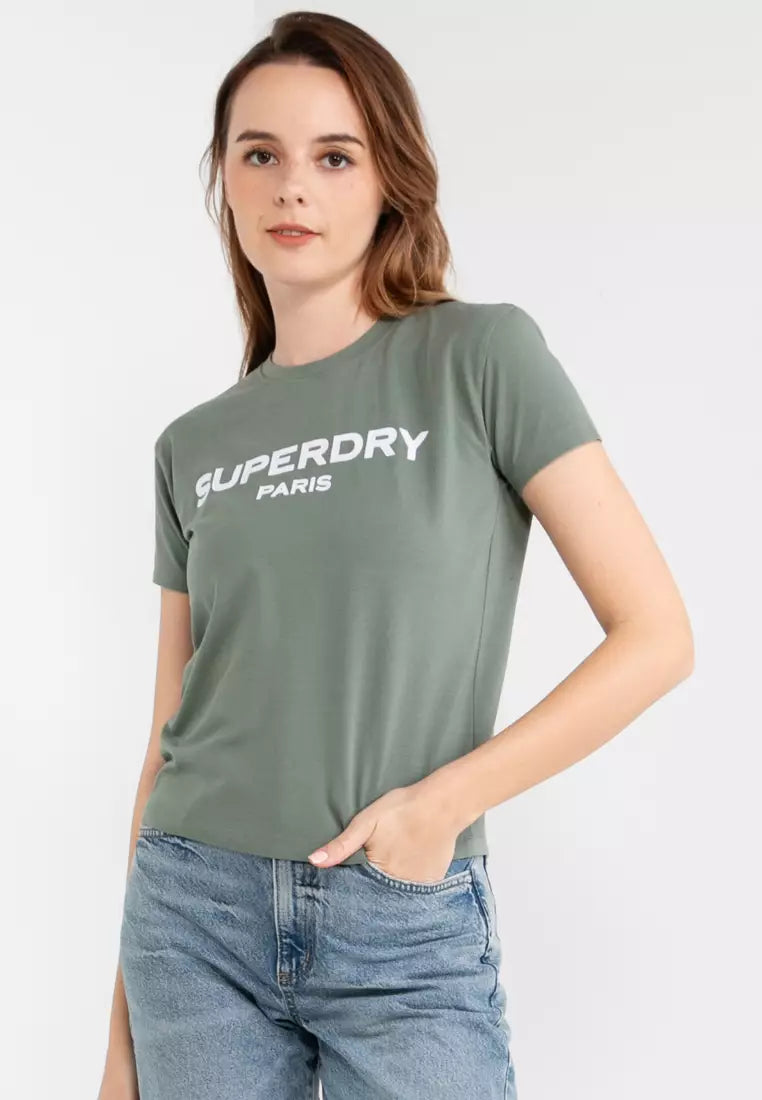 SUPERDRY SPORT LUXE GRAPHIC FITTED TEE-KHAKI