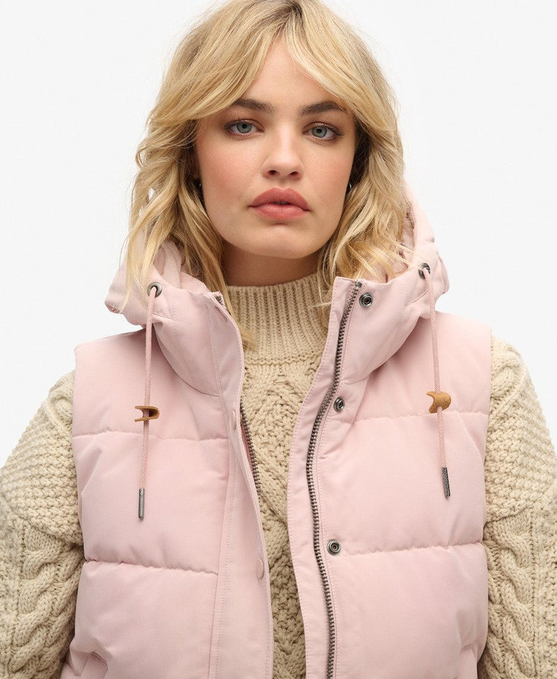 SUPERDRY EVEREST HOODED PUFFER GILET-PINK