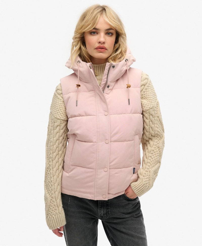 SUPERDRY EVEREST HOODED PUFFER GILET-PINK